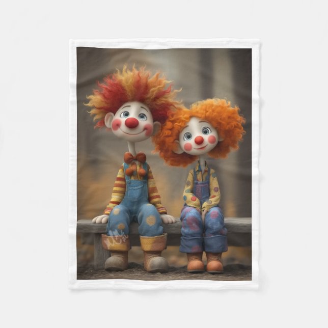 Söt clownpar på soffa mysig fleecefilt (Framsidan)