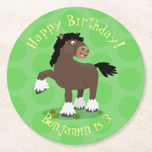 Söt Clydesdale-draghäst serieillustration Underlägg Papper Rund