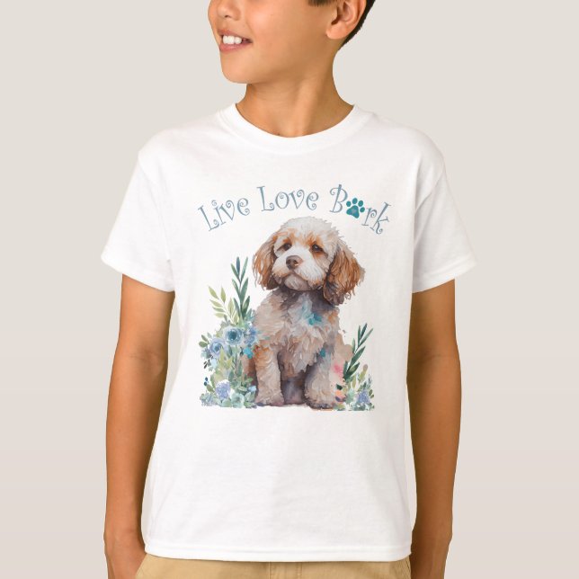 Söt Cockapoo Hund Blommig T Shirt (Framsida)