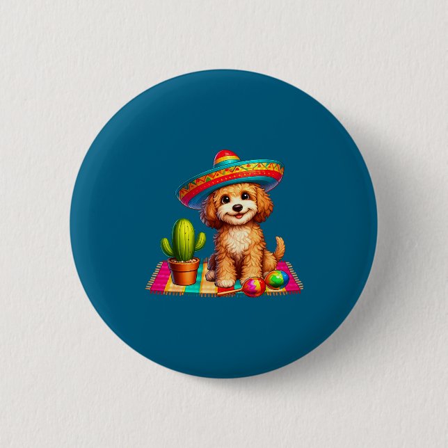 Söt cockapoo hund cinco de mayo sombrero kaktus knapp (Framsida)
