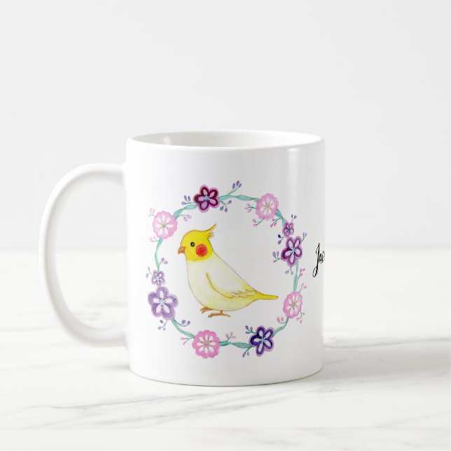 Söt Cockatiel Custom Name Cute Cockatiel lutino Kaffemugg (Vänster)