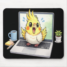 Söt cockatiel-fågel på laptop-musmatt