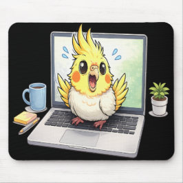 Söt cockatiel-fågel på laptop-musmatt musmatta