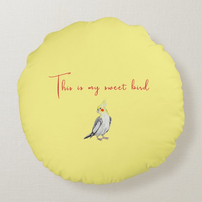 Söt cockatiel-vattenfärgspapegoja.  rund kudde (Baksidan)