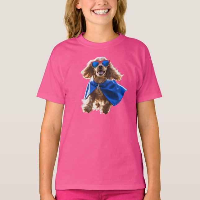 Söt Cocker Spaniel Superhjälte Barn T-Shirt (Framsida)