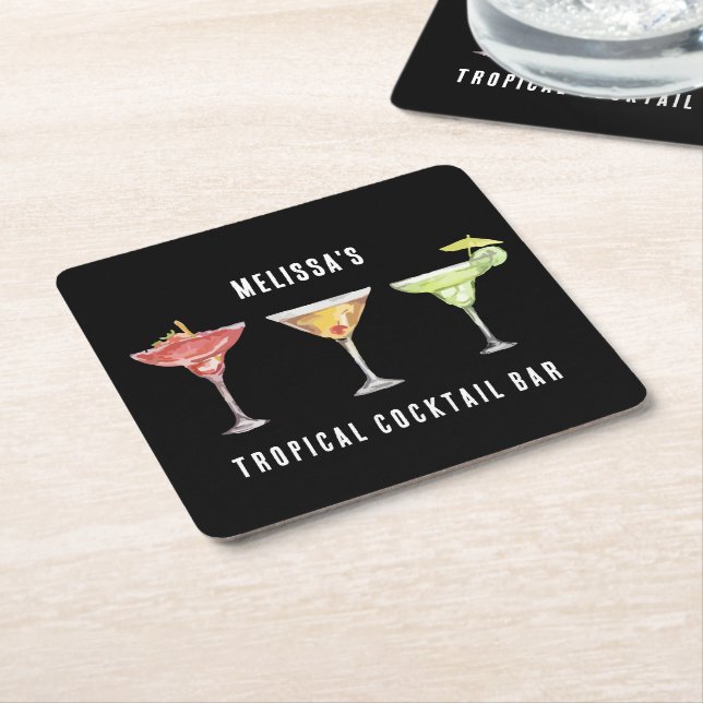 Söt Cocktail Vattenfärg Anpassad Underlägg Papper Kvadrat (Vinklad)