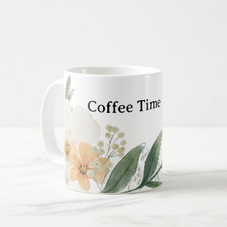 Söt CoffeeTime tekopp. Modern minimalist blomma Kaffemugg