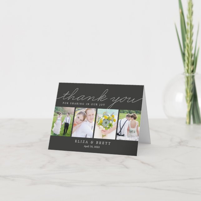 Söt Collage Bröllop Tacksamhetskort - Kolgrå Tack Kort (Framsida)