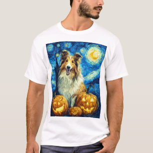 Söt collie Halloween Jack O Lantern Pumpa T Shirt