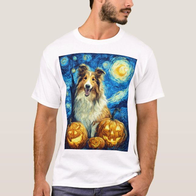 Söt collie Halloween Jack O Lantern Pumpa T Shirt (Framsida)