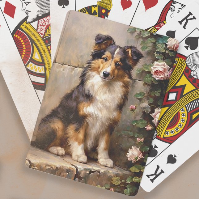 Söt Collie Hund Valpmålning Casinokort (Playing cards with the painting of a cute collie puppy)