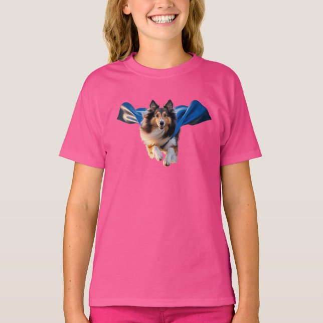Söt Collie-superhjältebarnskjorta T Shirt (Framsida)