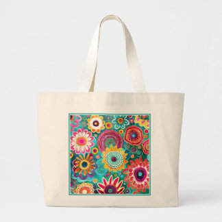 Söt Colorful Boho Blommönster Jumbo Tygkasse
