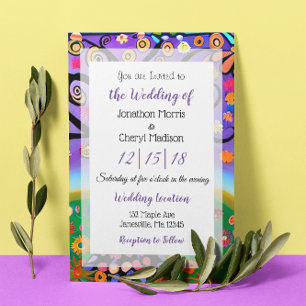 Söt Colorful Boho Whimsical Träd Bröllop Inbjudningar