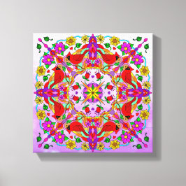 Söt Colorful Cardinals and Flowers Mandala Canvastryck