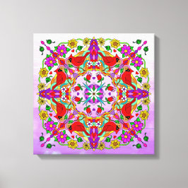 Söt Colorful Cardinals and Flowers Mandala Canvastryck