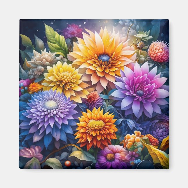 Söt Colorful Digital Ai Art Flowers Magnet (Framsidan)