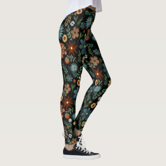 Söt Colorful Ditsy Blommigt Black Design Leggings