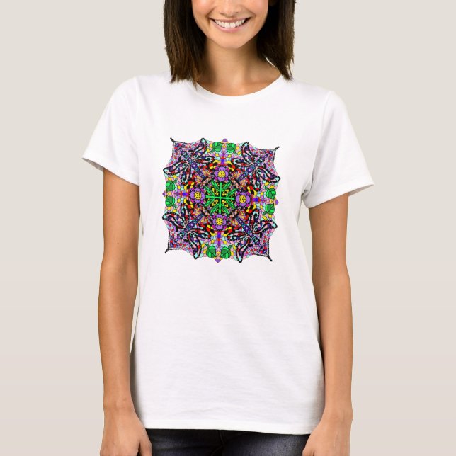 Söt Colorful Dragonfly och Flowers Mandala T Shirt (Framsida)