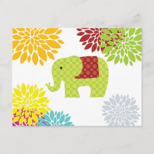 Söt Colorful Hippie Elephant Flower Power Vykort