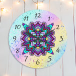 Söt Colorful Lila Mandala Mystical Stor Klocka<br><div class="desc">Söt,  svart,  blå,  lila,  röd,  gult och turkosa mandalaveckan. Hand plockade.</div>