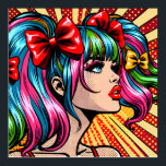 Söt Colorful Pop Art Tecknad Girl Poster<br><div class="desc">Vackert dam med svansar och färgstarkt blått och rosa hår, rödlipstiskt, långögonfransar popkonst tecknad stil ai art.</div>