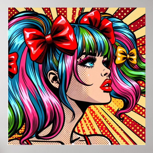Söt Colorful Pop Art Tecknad Girl Poster (Framsidan)