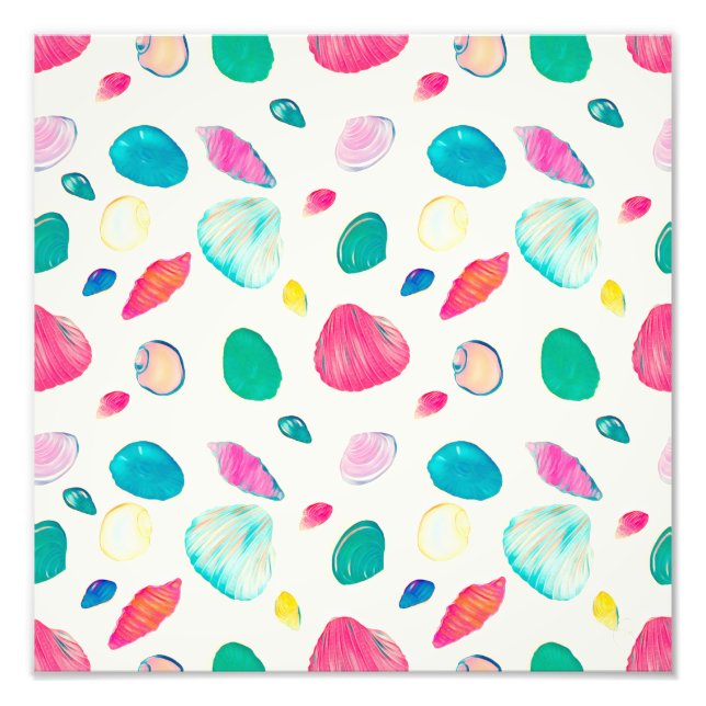 Söt Colorful Seashells Beige Mönster Fototryck (Framsidan)