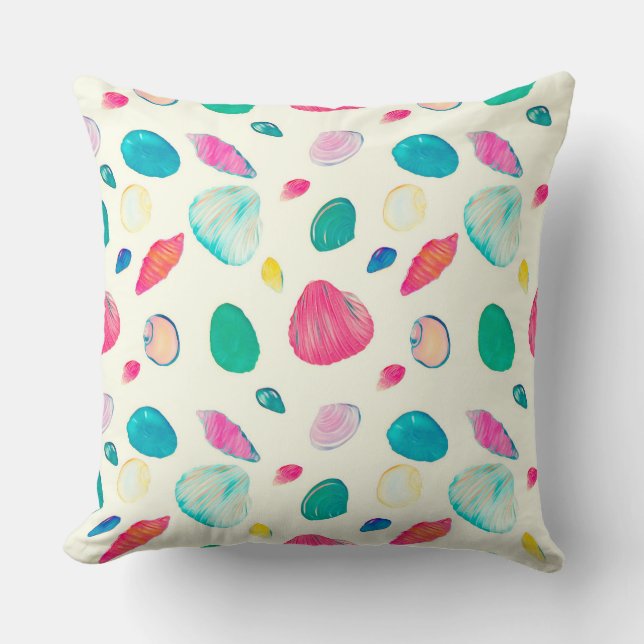 Söt Colorful Seashells Beige Mönster Kudde (Framsida)