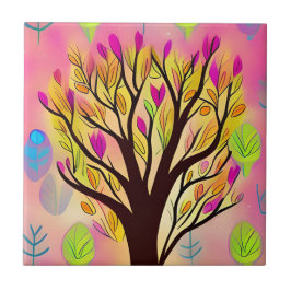 Söt Colorful Träd Illustration Kakelplatta