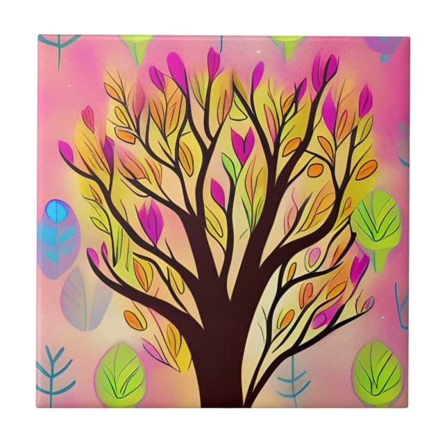 Söt Colorful Träd Illustration Kakelplatta (Framsidan)