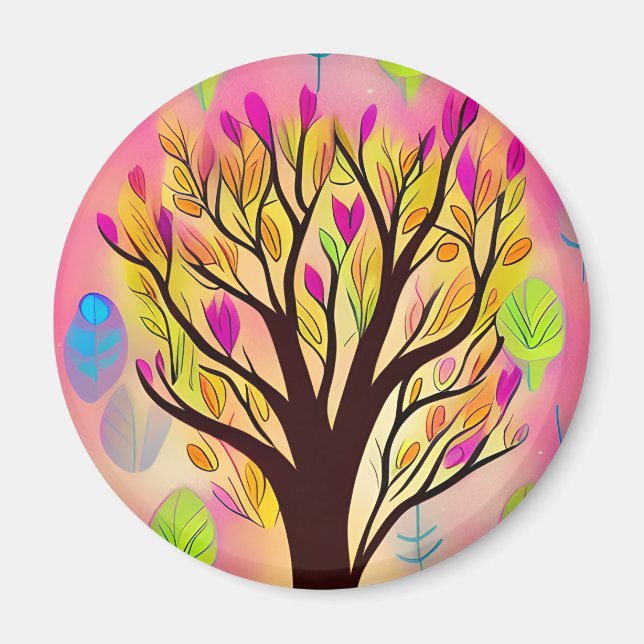 Söt Colorful Träd Illustration Magnet (Framsidan)
