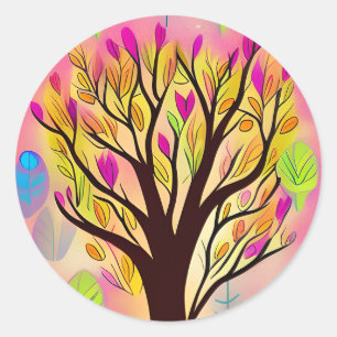 Söt Colorful Träd Illustration Runt Klistermärke