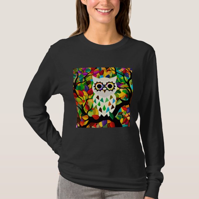 Söt Colorful Uggla Art T Shirt (Framsida)