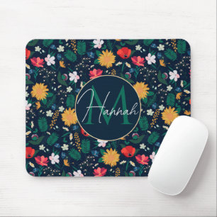 Söt Colorful Vild Flowers Navy Blue Design Musmatta