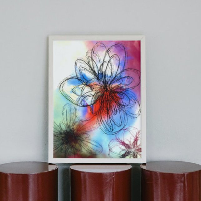 Söt Colorful Watercolor Flowers Abstrakt Canvastryck (Skapare uppladdad)