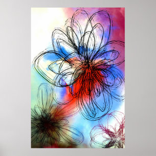 Söt Colorful Watercolor Flowers Abstrakt Poster