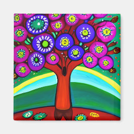 Söt Colorful Whimsical Folk Art Magnet