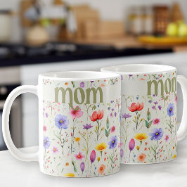 Söt Colorful Wildblomma Mönster Soft Grönt Mamma Kaffemugg