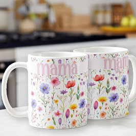 Söt Colorful Wildblomme Mönster Rosa Mamma Kaffemugg