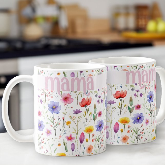 Söt Colorful Wildblomme Mönster Rosa Mamma Kaffemugg (Pretty mug for mama, from my Mother's Day Wildflower Collection)