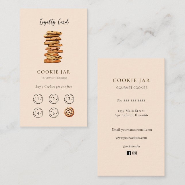 Söt Cookie-butik persika Lojalitet  visitkort (Fram/baksida)