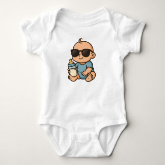 Söt cool babyboy med solglasögon och mjölkflaska t shirt