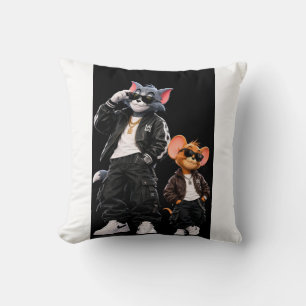 Söt cool katt och mus stiliserad konst kastkudde kudde