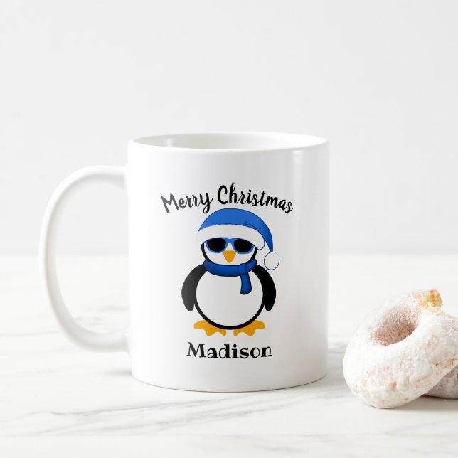 Söt cool pingvin jul vinter Personlig Kaffemugg (Med munk)