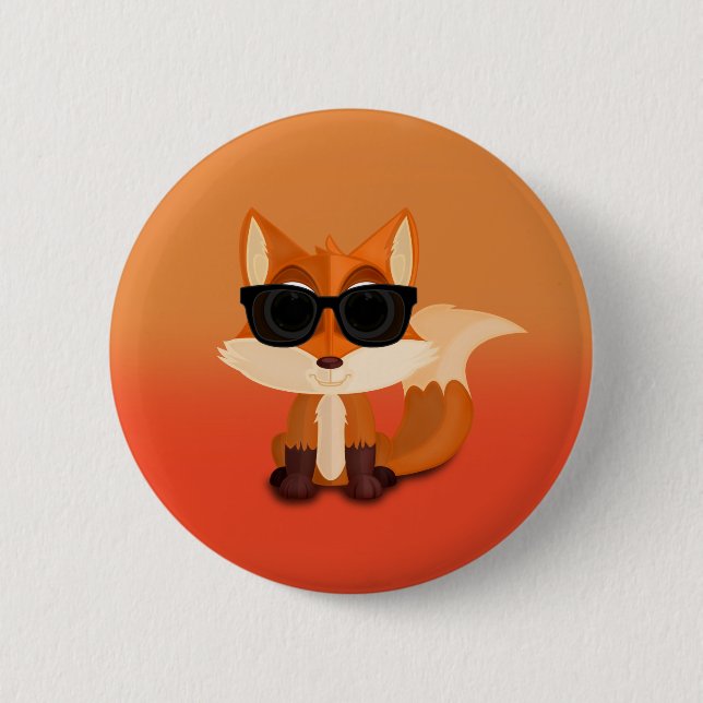 Söt cool räv med solglasögon på orange solnedgång knapp (Framsida)