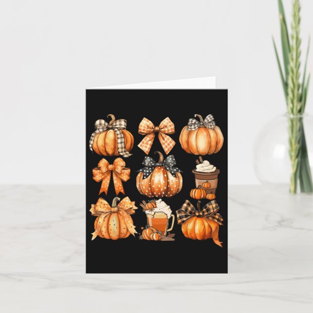 Söt Coquette-bågar Pumpkin Spice Coffee Latte Höst Kort (Framsida)