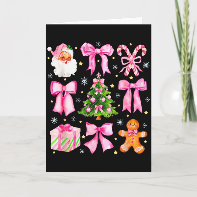 Söt Coquette-båge Rosa julgran Santa Pepperkaka Kort (Framsida)