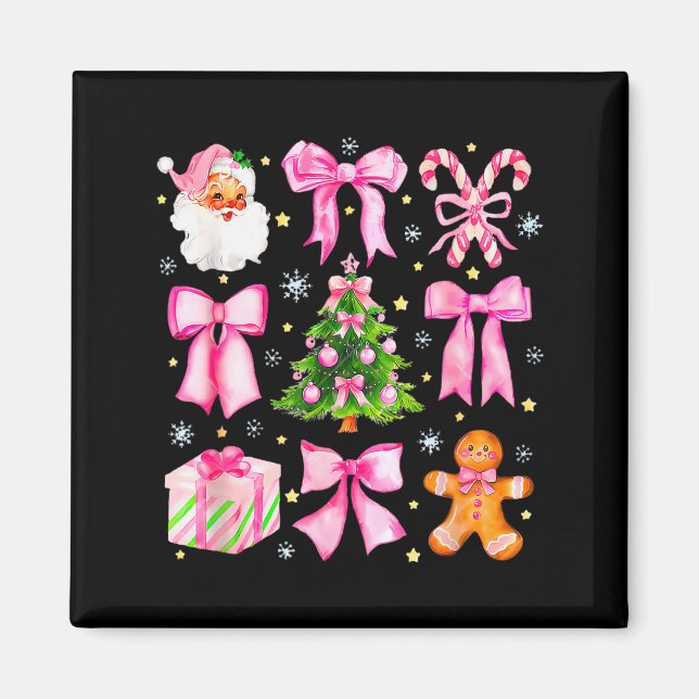 Söt Coquette-båge Rosa julgran Santa Pepperkaka Magnet (Framsidan)