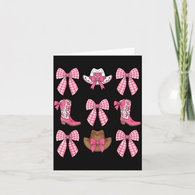 Söt Coquette Bow Nk Cowgirl Stövlar Och Hattar Cow Kort (Framsida)